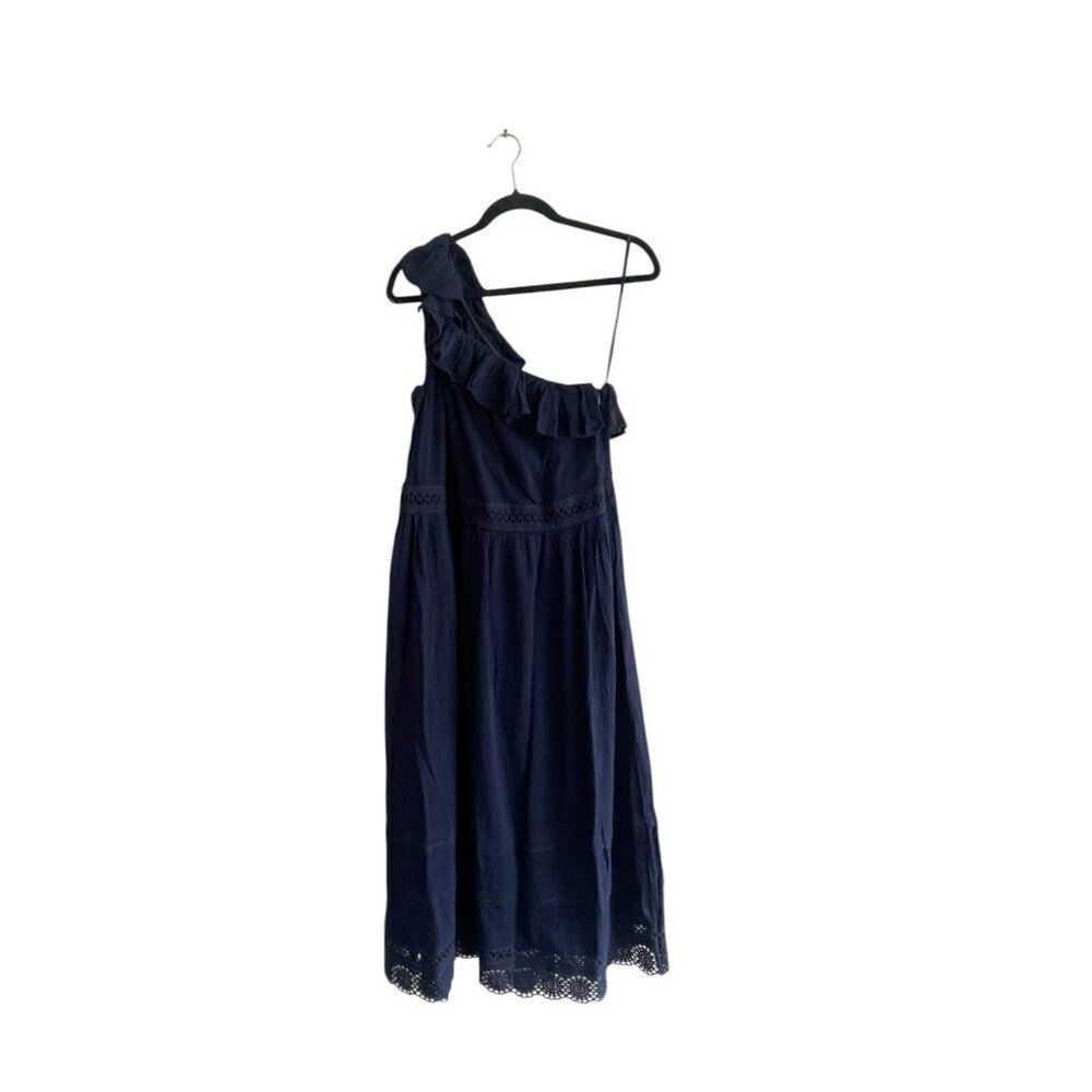 Talbots Womens A-Line Dress Size 14 Blue Ruffled One Shoulder Midi NWT - Picture 2 of 15